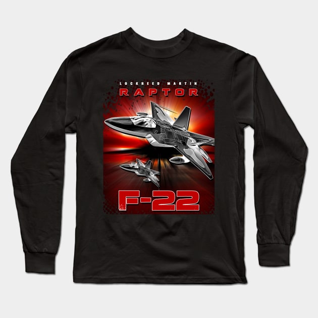 F-22 Raptor Fighterjet Us Air Force Warbird Long Sleeve T-Shirt by aeroloversclothing